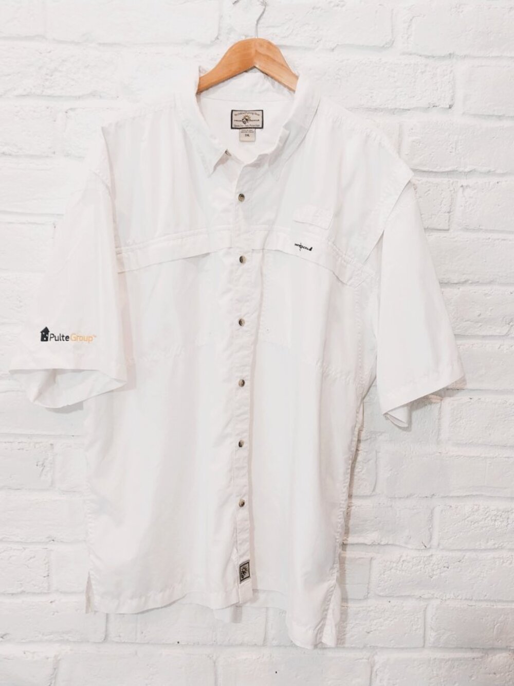 Hook & Tackle Fishing Shirt Mens 2XL White Vented Outdoor Button Down Quick Dry